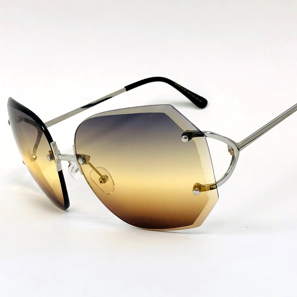 Rimless Sunglasses Women Fashion Oversized Gradient Lens Shield Shades Luxury